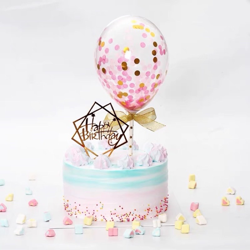 🍊橙子氣球🇹🇼現貨「5吋蛋糕氣球插牌」紙屑氣球棒 生日蛋糕 裝飾蛋糕 慶生活動 驚喜佈置 進場禮物 生趣味 好友慶生