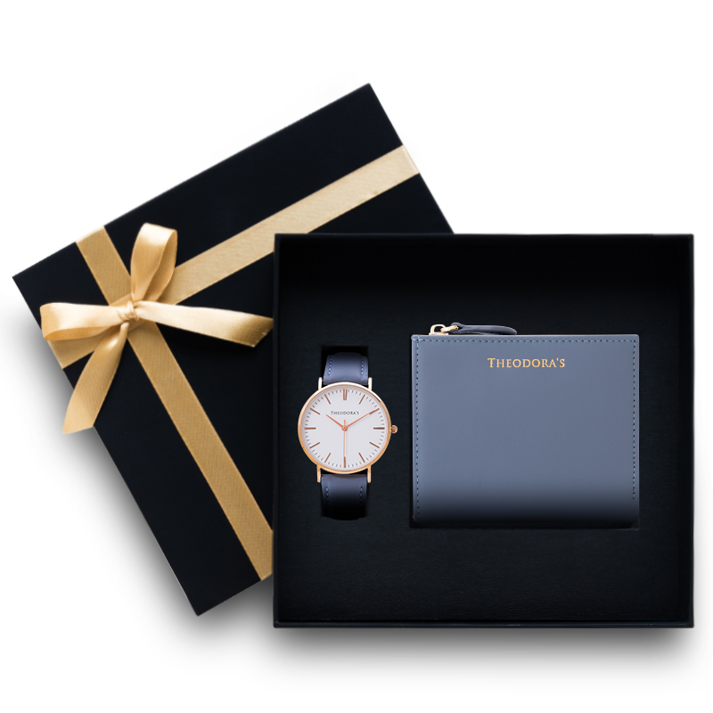 【THEODORA'S】手錶皮夾禮盒-Hera 女款短夾真皮青石藍【希奧朵拉】