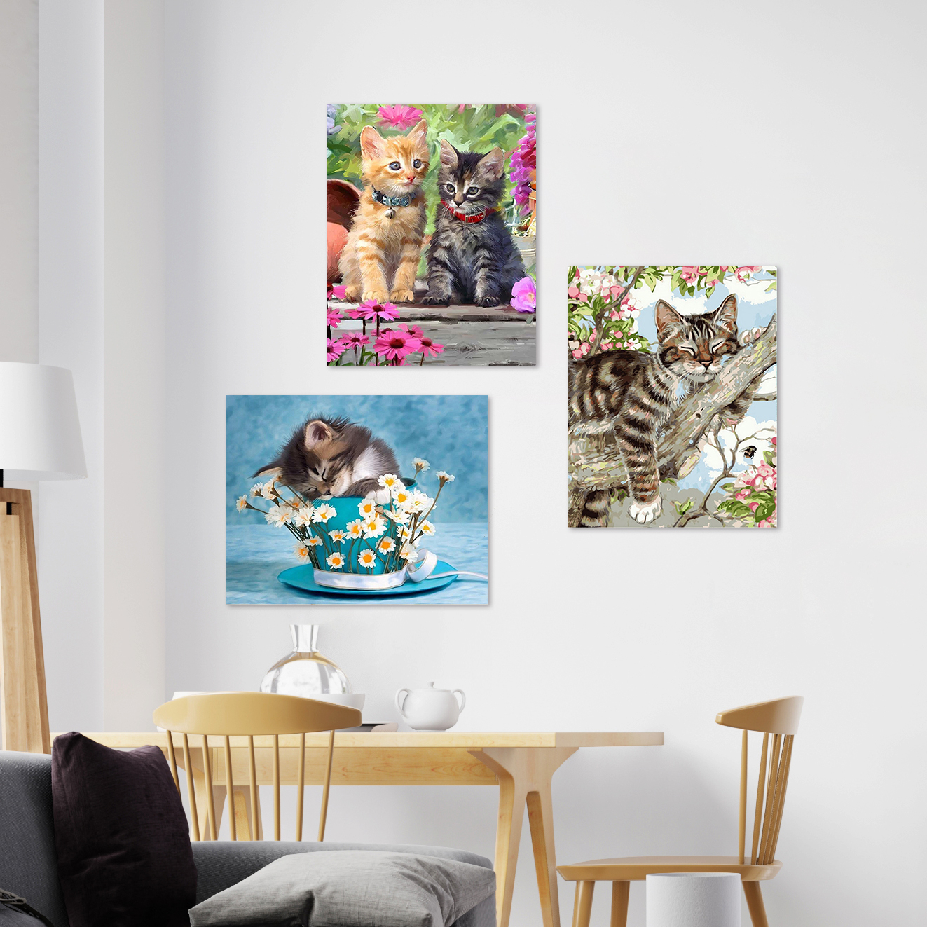 新款DIY數字油畫 藝術 彩繪油畫 DIY彩繪 油畫 彩繪 淡彩著色 貓咪油畫 貓咪掛畫 壁畫 牆壁裝飾 有框畫 窩自在
