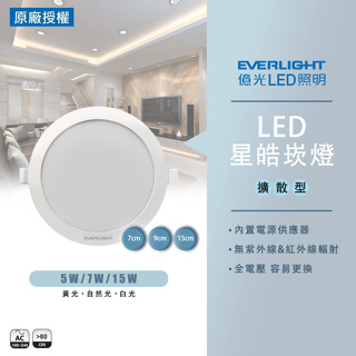 【億光】LED 新版星皓 崁燈 白光 自然光 黃光 5W 7W 15W 全電壓 開孔7cm 9cm 15cm 附快速接頭