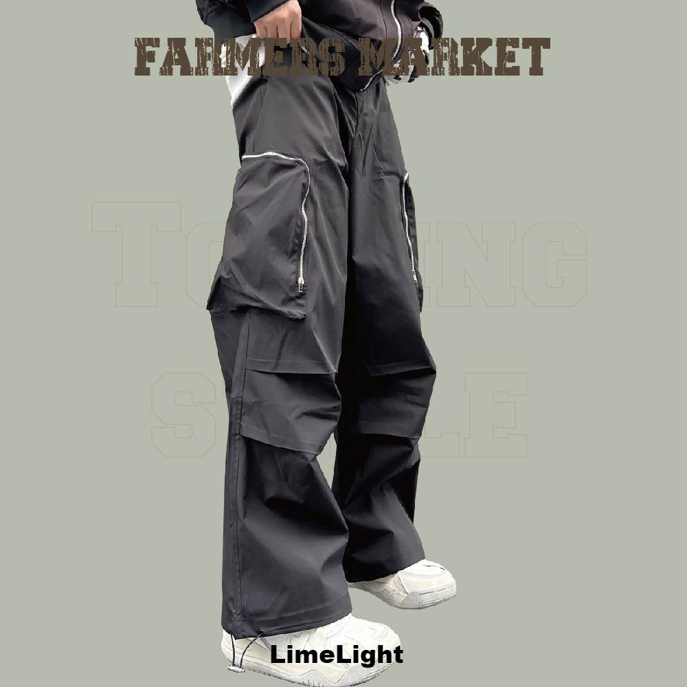 ☆LimeLight☆ 農夫市集 韓系 日系 擴腿 束腳 皺褶 口袋 立體 拉鍊 工作褲 CH-P08