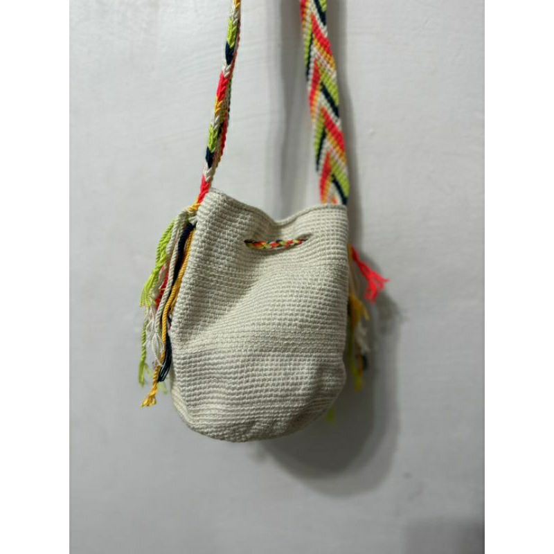 西班牙Guanabana wayuu編織包/手工編織背包/米白色