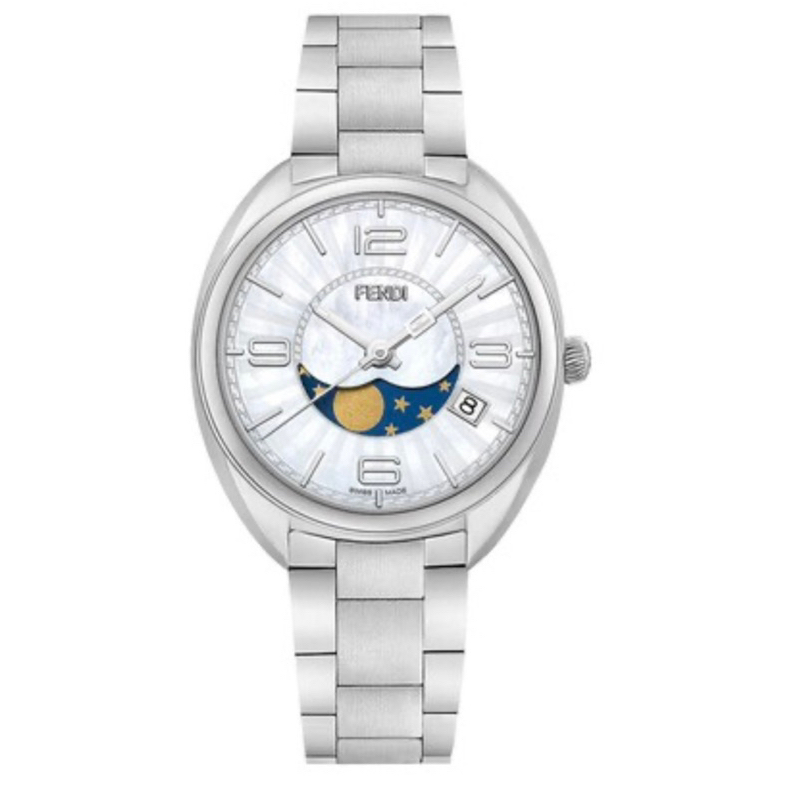 FENDI芬迪 月相顯示 時尚銀色 石英腕錶 (F232034500) 35mm