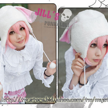 ☆【現貨】二手衣物 蘿莉 日本 原單 可愛 蘿莉塔 米粒 兔子 兔耳朵帽 帽子 白色 白配粉