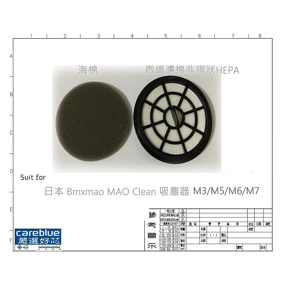 濾網 + 濾棉 FOR 日本 Bmxmao MAO Clean 吸塵器 M3 M5 M6 M7拖地 副廠耗材