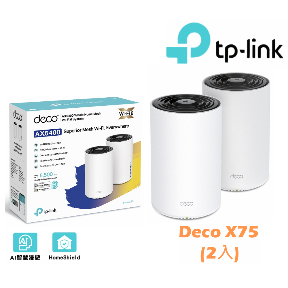 TP-Link Deco X75 AX5400 三頻 AI-智慧漫遊 真Mesh 無線網路WiFi 6 網狀路由器