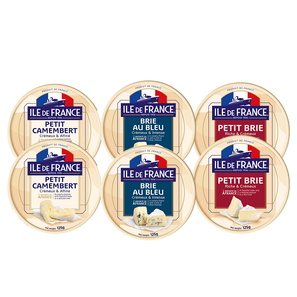 【ILE DE FRANCE 法蘭希】法國天然乳酪風味6入組 (布里+卡門貝爾+藍紋布里) Brie Camembert