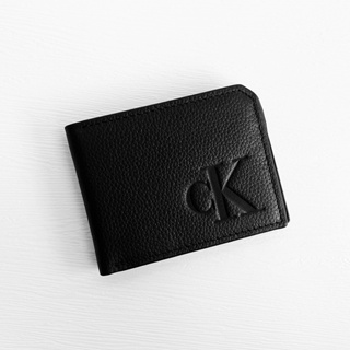 美國百分百【全新真品】Calvin Klein 皮夾 logo 真皮 錢包 CK 短夾 證件夾 專櫃精品 黑色 CM95