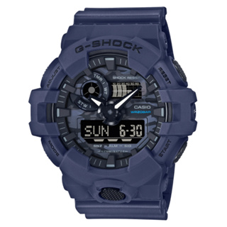 CASIO 卡西歐 G-SHOCK 時尚迷彩 計時雙顯錶-藍(GA-700CA-2A)