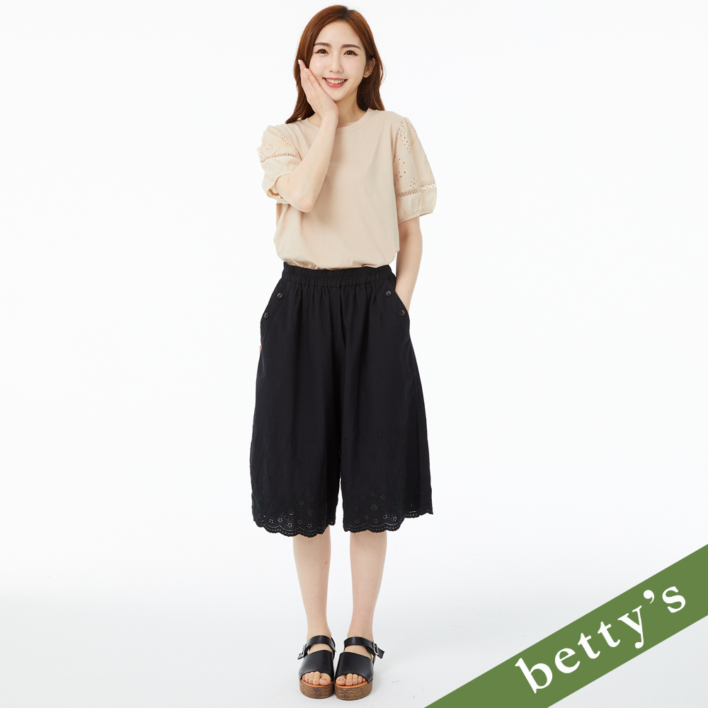 betty’s貝蒂思(21)鬆緊蕾絲褲管五分褲(黑色)