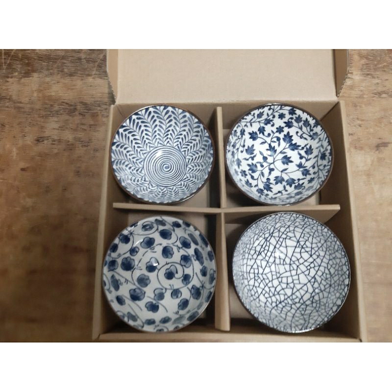 #全新#日式工藝質感手工青花瓷陶瓷碗禮盒（4入）#聚鼎股東會紀念品