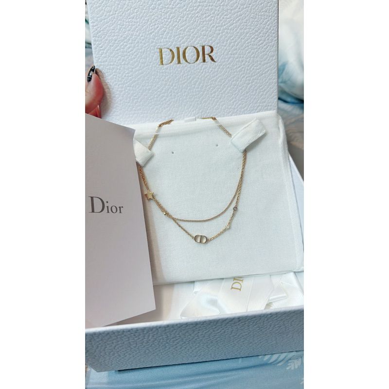 ⭐️保證真品⭐️二手 Dior 迪奧 PETIT雙層 星星CD字母 水鑽 金色項鏈