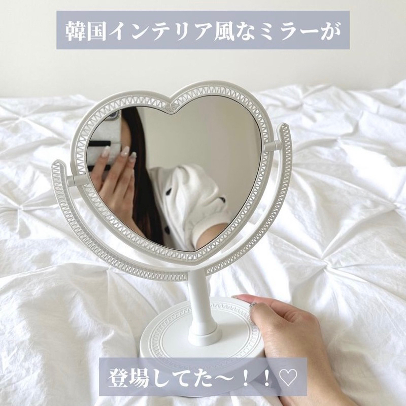 日本代購-🪞桌上型立鏡♡愛心造型/立鏡/可掛式立鏡/木框鏡/可收納立鏡/附抽屜/鏡子〔媽咪樹代購〕