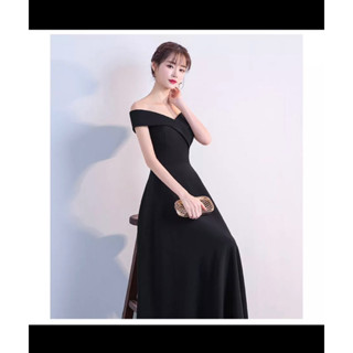 一字領禮服 禮服 晚禮服 黑色 長禮服 長洋裝