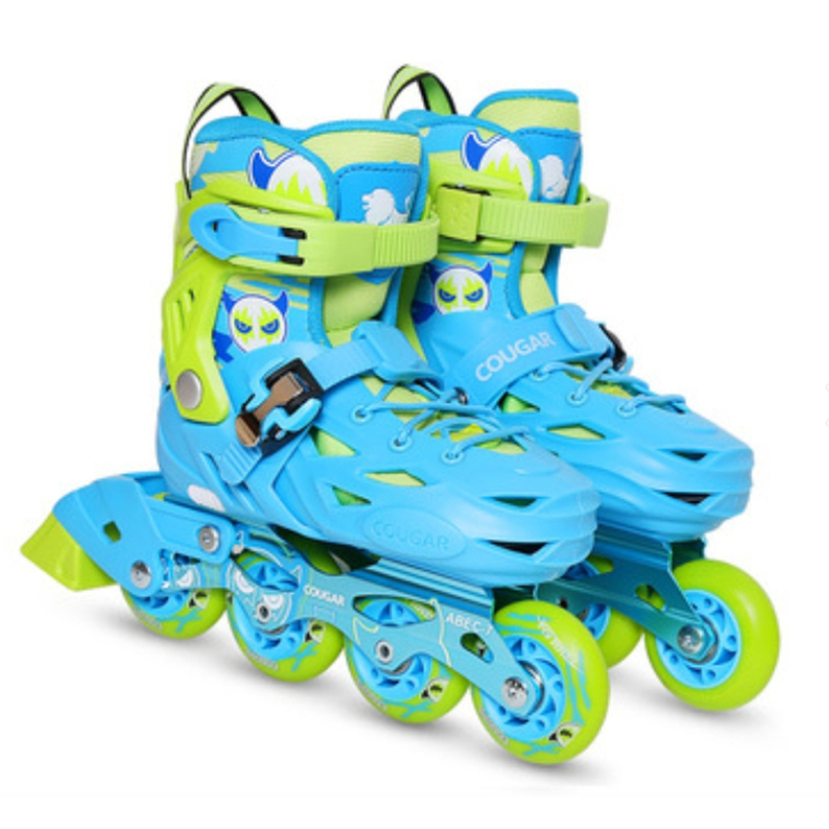 【DAYOU】美洲獅 直排輪 商檢合格 兒童可調式 直排輪 平花兩用鞋 粉青 藍綠 黑白 D0000572
