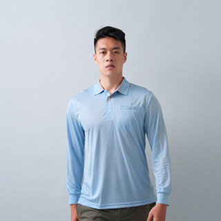 【遊遍天下】男款抗UV防曬涼感吸濕排汗機能長袖POLO衫 (M-6L大尺碼 ) GL1037 淡藍