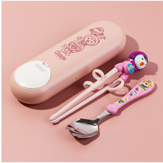 新款💗Chuwa Baby💗Edison Pororo 攜帶式 LED紫外線智慧消毒 餐具組盒 學習筷 兒童筷子 湯匙