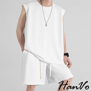 【HanVo】男士潮流簡約運動休閒套裝 舒適親膚透氣圓領背心套裝 日常百搭韓系男裝 男生衣著 B06-6001
