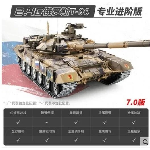 專業進階版 3938-2恆龍 T90 遙控坦克戰車 1/16 金屬版 (7.0系統 ) 可改裝T90MS與2S19