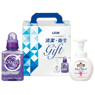 日本製 LION獅王 SUPER NANOX奈米樂無臭化洗衣精+泡沫洗手乳 清潔禮盒組