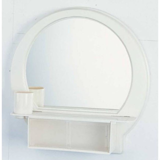 台灣製造半圓形鏡含置物功能 51*51cm (象牙色）含置物功能 無除霧明鏡 衛浴明鏡 化妝鏡 塑膠框 品質保證