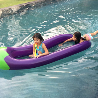 超大茄子充氣浮排 網眼底部 水上大型造型充氣泳圈 水上浮床 夏日戲水必備 成人兒童網格布漂浮躺椅