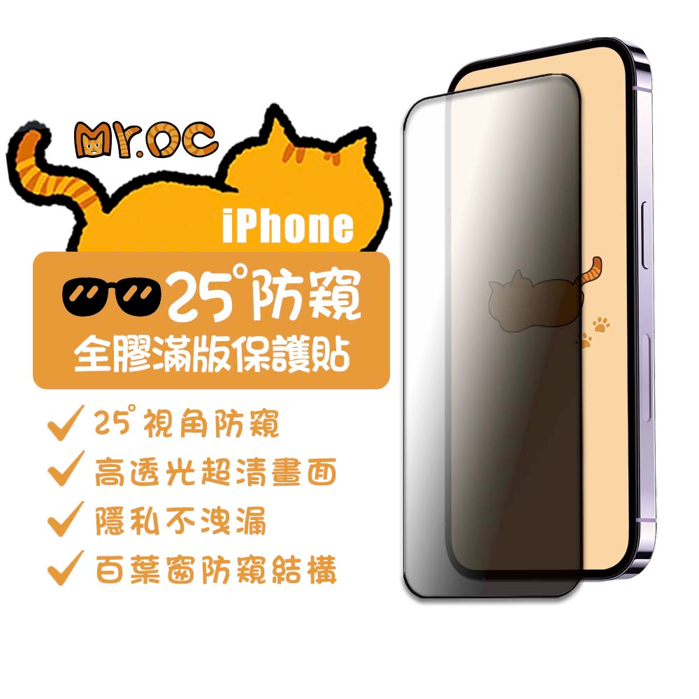 【Mr.OC 橘貓先生】 iPhone 15 25°防窺滿版防塵網保護貼適用蘋果 14 13 Pro Max