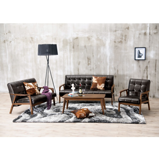【新荷傢俱工場】 M 285 北歐復古2.1尺/3.7尺/5.4尺沙發組 皮沙發 單人 雙人 三人 木沙發 沙發組