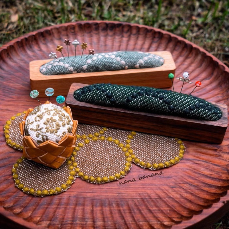 材料包皆川明長型圓形櫸木胡桃木刺繡插針包針山針盒珠寶盒diy自製