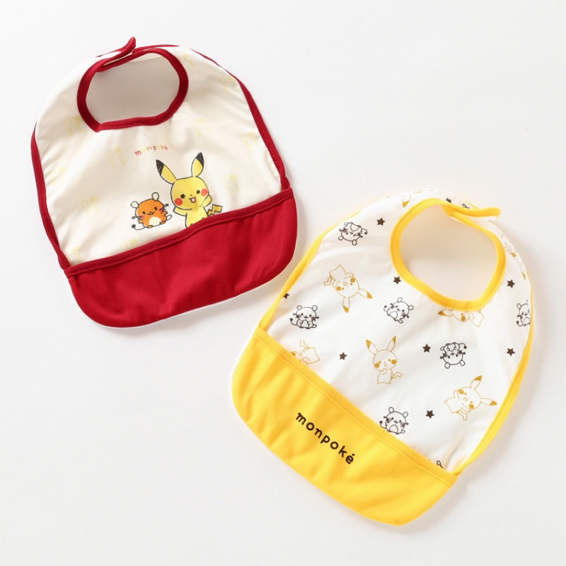 《現貨》兩入裝日本寶可夢 皮卡丘monpoke防水吃飯圍兜 皮卡丘 寶寶圍兜 嬰兒用品