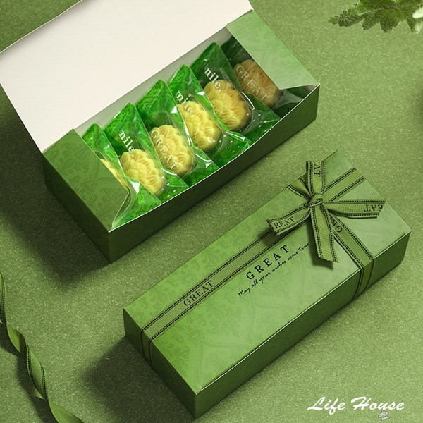 包裝紙盒禮盒 復古綠色圖騰花紋紙盒 8粒裝鳳梨酥瑪德琳綠豆糕手工烘培包裝盒  烘焙蛋黃酥月餅盒 包裝禮盒 長條紙盒