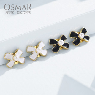 絢彩家【OSMAR】迷你珍珠蝴蝶結 無耳洞貼式耳環 附10對貼紙補充包