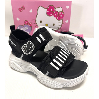 ＊Hello Kitty 凱蒂貓 823626黑白 厚底四公分小甜心可愛舒適 涼鞋 黑白30-35號 19.5-22cm