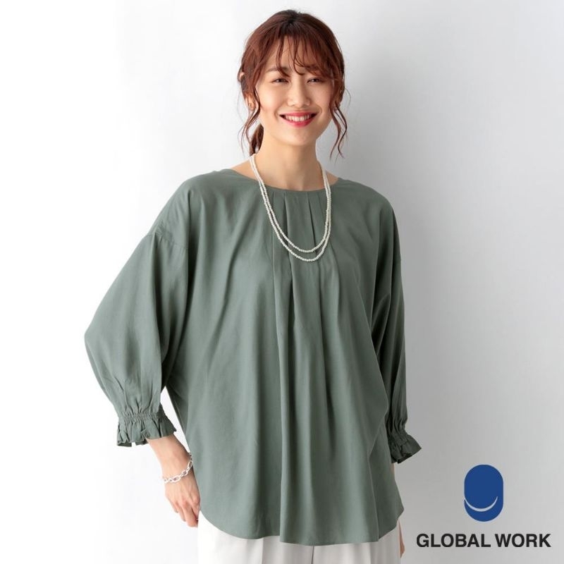 二手 Global Work 3way 法國亞麻六分袖襯衫罩衫 綠