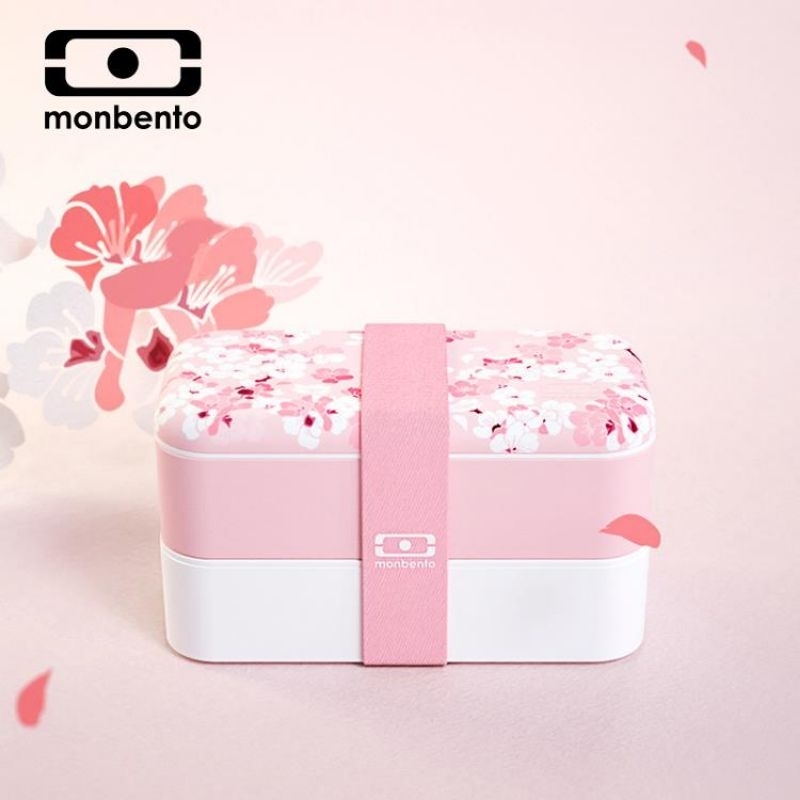 全新未拆-法國MONBENTO 便當盒 夢幻粉櫻 櫻花粉 日系 雙層便當盒