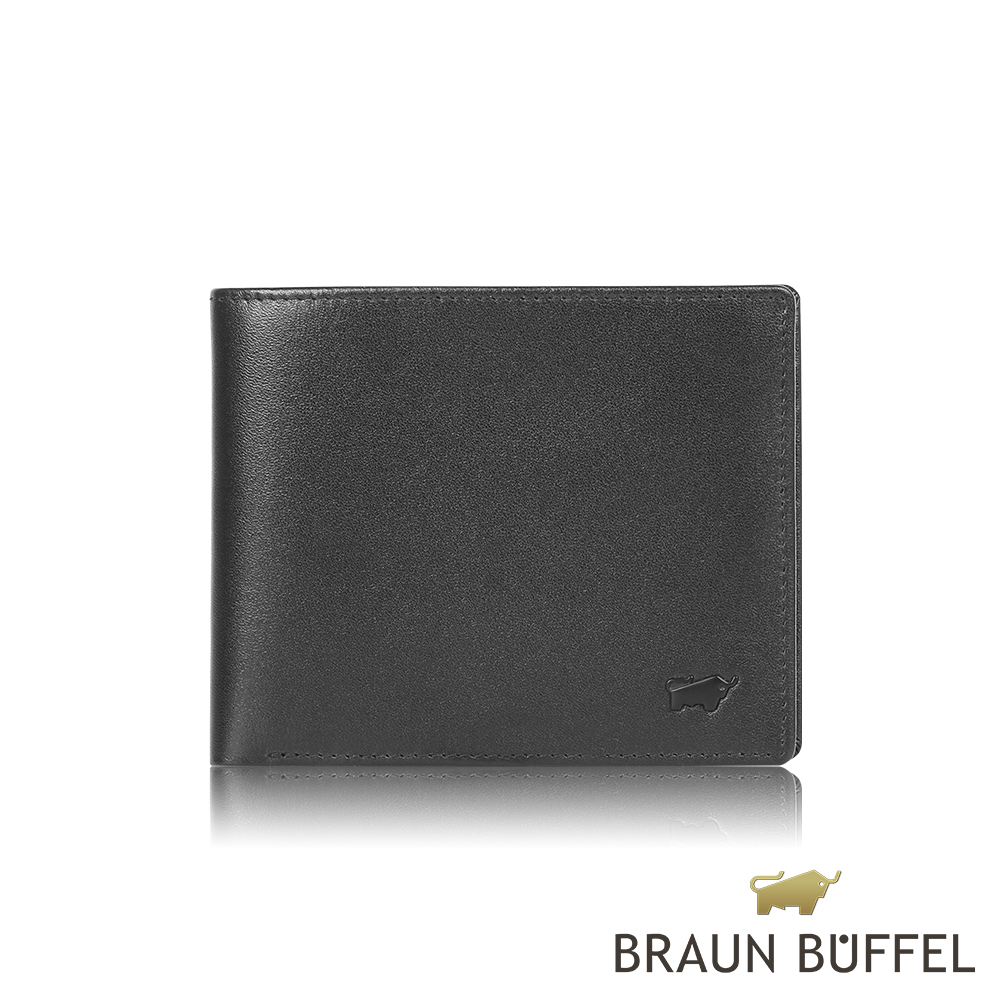 【BRAUN BUFFEL 德國小金牛】台灣總代理 路西奧 12卡中間翻透明窗短夾-黑色/BF399-317-BK