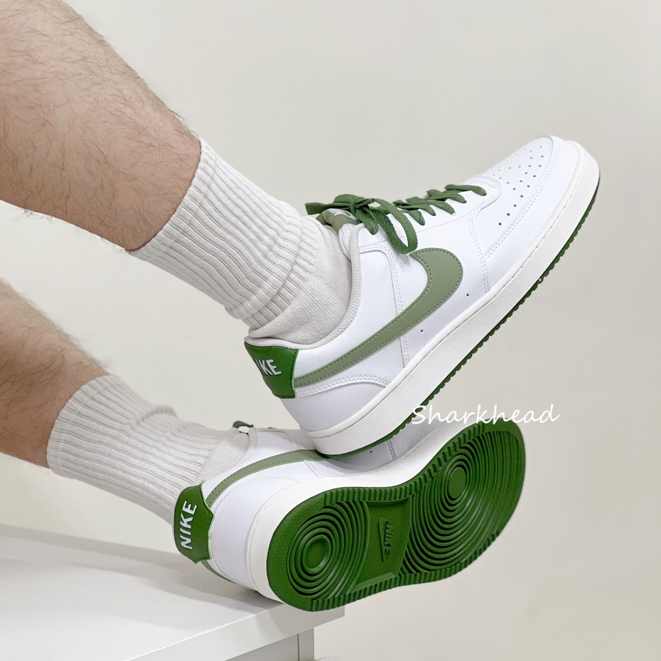 【Sharkhead】現貨 Nike Court Vision 白綠 抹茶綠 皮革 綠勾 低筒 FJ5480-100