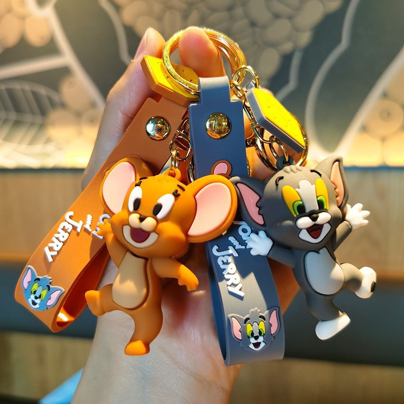 《密密玩具》Tom and Jerry 創意卡通可愛 湯姆貓與傑利鼠 鑰匙扣吊飾 矽膠情侶包包掛飾 汽車鑰匙圈鏈 鑰匙扣