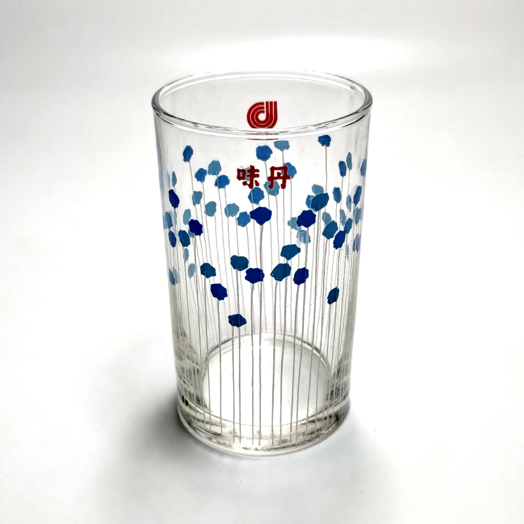 《NATE》台灣懷舊早期水杯【味丹 藍點圖案】玻璃杯~1只價~(鄉村風,普普風)
