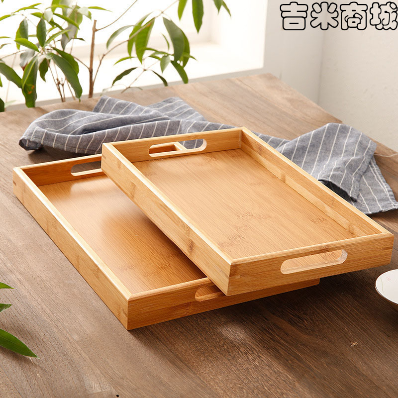 竹木托盤長方形茶盤 實木家用功夫茶具水杯托盤 日式木質面包木餐盤