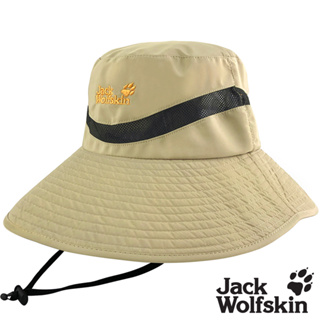 【Jack wolfskin 飛狼】拼接透氣網布抗UV圓盤帽 遮陽帽『卡其』