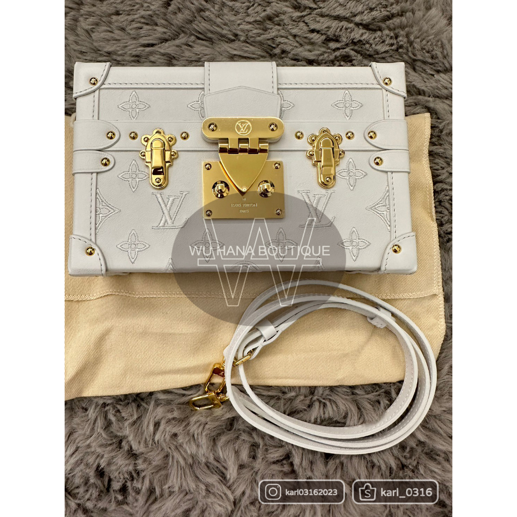 Louis Vuitton LV 斜背包-硬殼小行李箱設計扣式Petite Malle(白色)