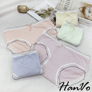 【HanVo】清新蕾絲邊撞色蝴蝶結內褲 舒適親膚中腰日系三角褲 獨立包裝 流行少女內褲 內著 A11-5715