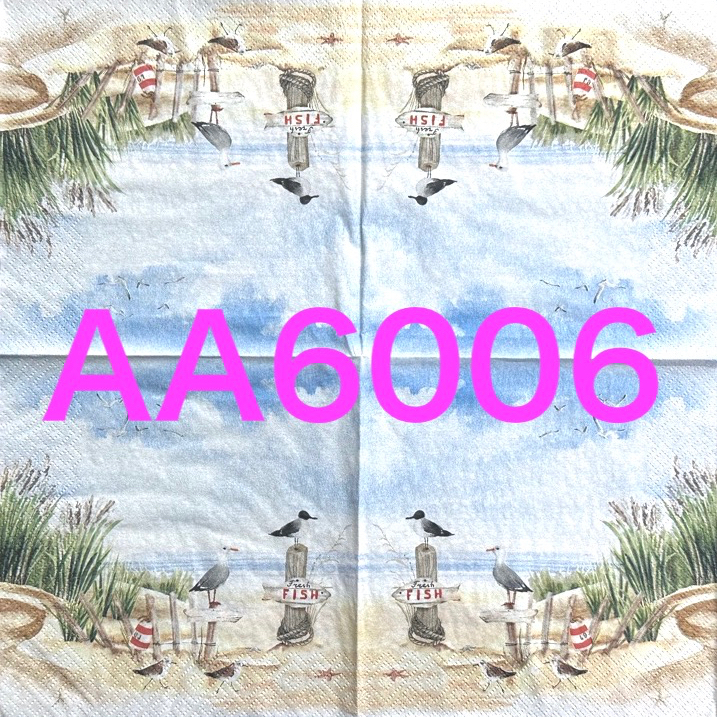 波弟彩繪拼貼/木器彩繪/蝶古巴特餐巾紙/AA6006海邊與海鷗