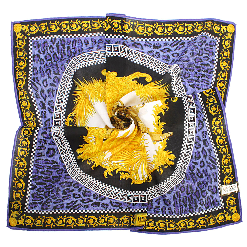 VERSACE古典獅子圖紋純棉帕巾領巾(紫色)989017-25