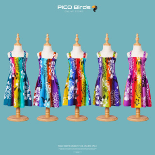 【pico bird】女童泰國沙灘裙海邊度假夏裝新款連身裙-白底扶桑花洋裝