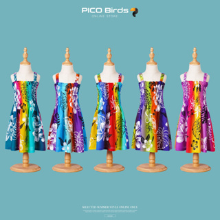 【pico bird】女童泰國沙灘裙海邊度假夏裝新款連身裙-扶桑花洋裝