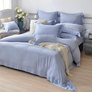 CASA BELLE 1000織天絲 兩用被床包組 雙/加/特 格蕾寢飾 波賽隆頓 藍色 刺繡 防蹣抗菌 吸濕排汗