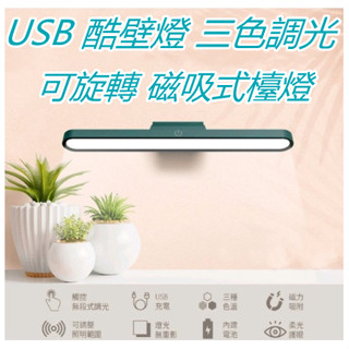 USB工作檯燈 LED三色調光充插二用 角度可調 磁吸式護眼檯燈 白/綠/粉色