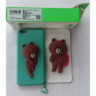 LINE FRIENDS替換式公仔矽膠套.Brown iPhone6 Plus手機背蓋組-綠 Line Brown
